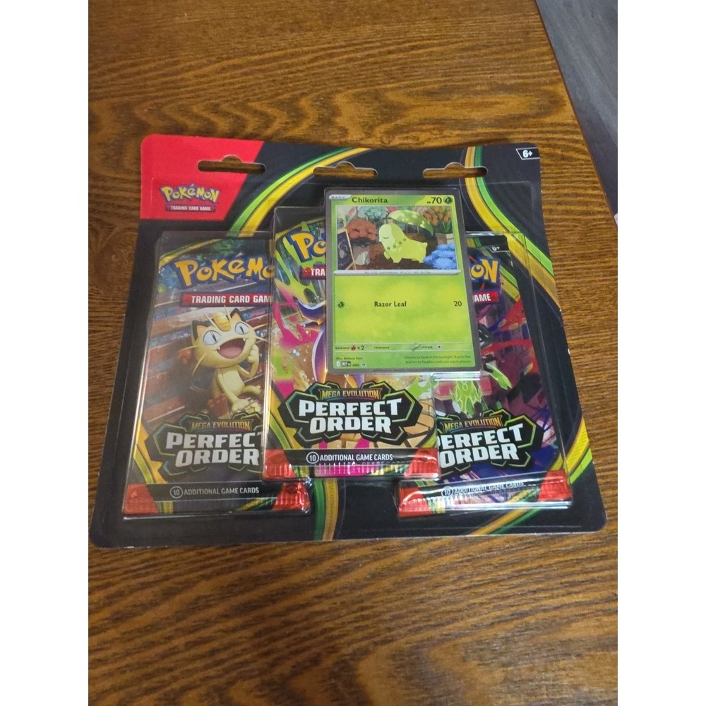 Pokemon Mega Evolution Perfect Order 3-Pack Blister (Chikorita‎ Promo) - Presale